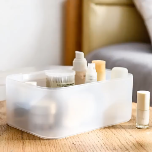 Japanese Muji Style Transparent Plastic Makeup Storage Box with Lid – Dustproof Stackable Organizer”