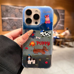 Full Cover Sausage Dog Oil Painting iPhone Case Womens Style Cute Cartoon Ins Wind Protection Shell Anti-Fall with Lanyard for Apple 16Pro Max