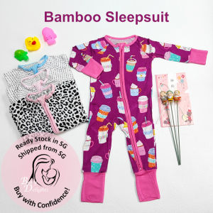Baby Bamboo Viscose Sleepsuit Romper Onesie Double Zipper Fold-over Mittens and Socks Ultra Soft and Thermoregulating Fabric Suitable for Eczema Prone Skin