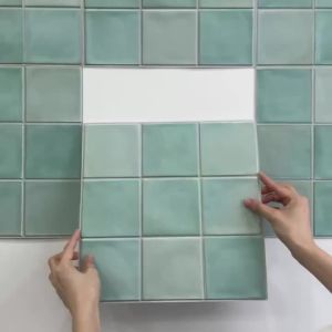 5/10Pcs Light Teal Green Ceramic-Style Square Peel-and-Stick Wall Tiles - PVC 30 X 30 cm. Living Room Decorative Wall Stickers