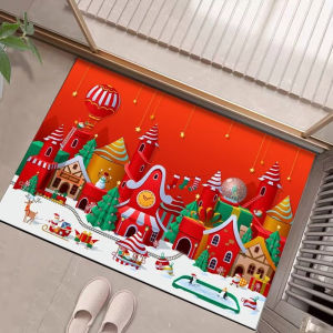 VIKAMA Christmas Bathroom Mat Retro Santa Claus Anti slip Water absorbing Carpet Bathroom Home Decoration