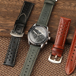 พรีเมี่ยมสายหนังแท้ 18 มม.19 มม.20 มม.22 มม.น้ํามันขี้ผึ้ง Perforated Cowhide หนัง Watchband ผู้ชายผู้หญิงสายรัด