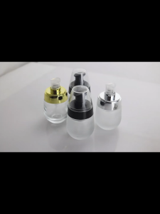 30ml Refillable 1oz Vacuum Frosted Glass Bottle for Makeup Face Cream Lotion and Ointments - Travel-Friendly with Pump and Ca