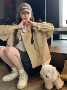 Kaki Short Coat Jacket Womens 2025 New Popular Spring Autumn High-End Feeling Small Size Coat Korean Style Straight Cut