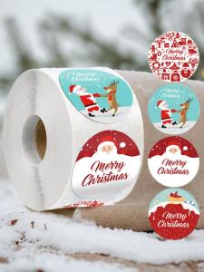 500 Sheets/Roll Christmas Stickers Santa Claus Pattern Holiday Party New Year Gift Envelope Sealing Paste Labels