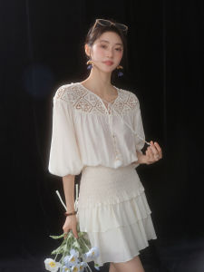 Bohemian Hollow-out Lace Ruffles Summer Waist-cinching Young-looking Layered Dress