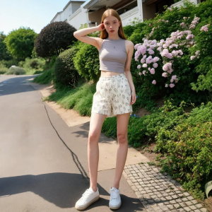 กางเกงขายาวทรงหลวมพิมพ์ลายทางเอวยางยืด ทรงหลวม กางเกงขาสั้นทรงตรง ผ้าโพลีเอสเตอร์ สไตล์เรียบง่าย สีพื้น ฤดูร้อน 2025