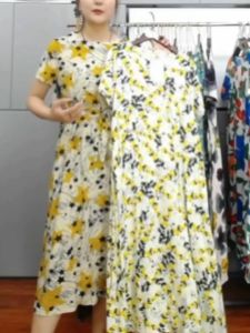 Elegant Korean Floral Print Mid Dress A-Line Round Neck Short Sleeve Plus Size