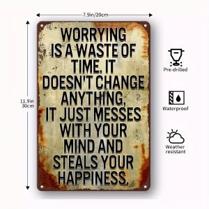 Vintage Iron Metal Sign - "Less Worry Live More" Inspirational Quote Easy-Mount Wall Decor for Home/Bar/Man Cave