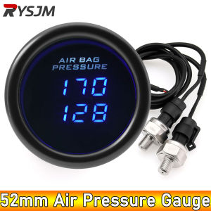 RYSJM | AD 52mm Air Pressure Gauge Blue LED Bar Dual Digital Display For Air Suspension System Air Ride Meter Sensor With Bracket