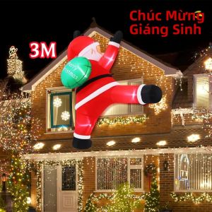 Ông Già Noel Vui Vẻ Bơm Hơi 10FT Với Túi Quà Tặng Và 5 Đèn LED Tích Hợp Để Trang Trí Trong Nhà/ngoài Trời Cửa Sổ/ban Công/sân Cỏ