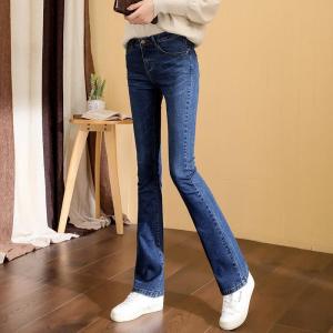 กางเกงยีนส์ทรงตรงสีน้ำเงินเข้มสำหรับผู้หญิง กางเกงขายาวทรงขากระบอกเล็กยืดหยุ่นสูง ทรงสลิมฟิต กางเกงยีนส์ทรงตรงสำหรับฤดูใบไม้ร่วงและฤดูหนาว