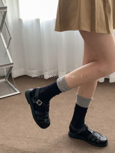 Loose Fit Vertical Stripe Double Decker Socks Blue Grey Casual Comfortable Mid-Calf Womens Stockings Everyday Wear