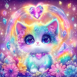 Huacan Full Diamond Painting Cat Flower Diamond Mosaic Animal New Collection 2025 Rhinestone Pictures