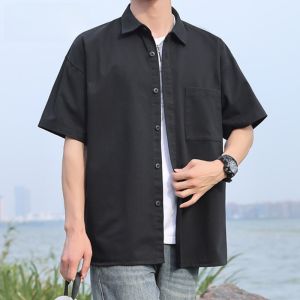 HENGYUANXIANG | Hengyuanxiang 2025 New Style Mens Short Sleeve Cotton Shirt Youth Fashion Summer Workwear Dad Clothing Standard Fit Iron-Free