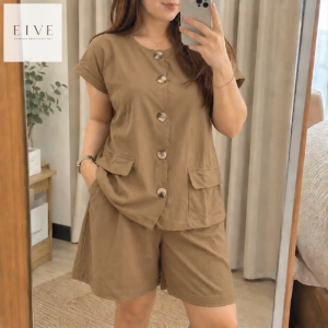 WOMEN’S COTTON SPANDEX TERNO COORDINATES SET | BUTTON-FRONT TOP WITH POCKETS & KNEE-LENGTH SHORTS | CASUAL COMFY OUTFIT | S-M TO 2XL-3XL