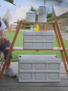 Outdoor Storage Box Organizer Foldable Box With Wooden Cover Car Trunk Box Organizer Camping