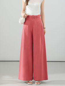 MEITESIJIAONU | Sunset Red High-Waisted Drapey Straight Leg Wide Pants