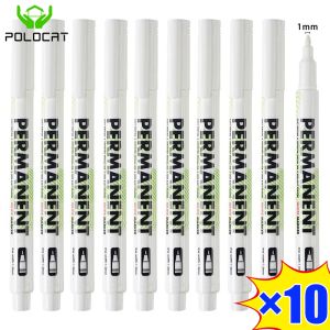 Polocat 10Pcs Waterproof White Marker Pen Paint Oily Tire Painting Graffiti Pens Permanent Gel Pen for Fabric Wood Leather 1.0MM