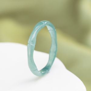 TIMESWIND New Natural Jade Light Blue Bamboo Women Simple Ring with Certificate
