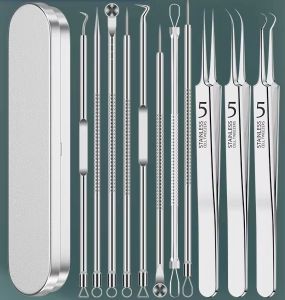 11 Chiếc Bộ Dụng Cụ Loại Bỏ Mụn Đầu Đen Bằng Thép Không Gỉ Kim Làm Sạch Sâu Đốm Đen Vết Thâm Mụn Loại Bỏ Mặt Dụng Cụ Chăm Sóc Da