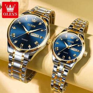 OLEVS Couple Watch Original Waterproof Fashion Luxury Atmosphere Luminous Quartz Metal Stainless Steel Calendar Display Watch for Women /Men