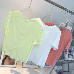 เสื้อยืดยูจิ แห้งเร็ว แขนสั้น สำหรับผู้หญิง ดีไซน์เซ็กซี่ หลังเปิด ชุดโยคะ ฟิตเนส Pilates เสื้อผ้ากีฬาฤดูร้อน