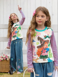 PPTOWN | Long Sleeve T-Shirt with Insert Sleeves and Witch Print for Girls