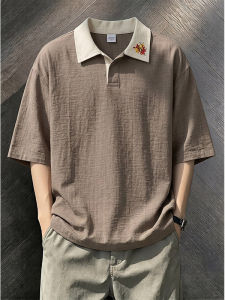 OUMULONG | Áo Polo Lụa Thêu Khối Màu cho Nam Form Ôm