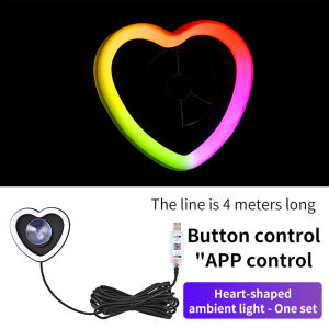 KEVANLY | Car USB Heartshaped Led Atmosphere Breathing Light Full Color LED Neon Light USB APP Control Front Rear Ambient Decorative Light