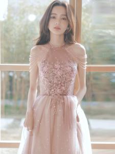 Glary Star ชุดราตรีสีชมพูหญิงอารมณ์ดาราจัดเลี้ยงโฮสต์เดรสยาว