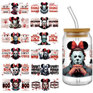 Playful Design Lovely Halloween Horror Film Killer Art 16oz UV DTF Sticker Decal for Tumblers Cups Mugs Glass Craft Gift DIY