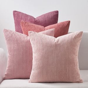 BUYNOW 1PC 4PCs/set Pink Corduroy Decor Couch Throw Pillow Covers Striped Cushion Cases Soft Boho Square Pillow Covers Home Sofa