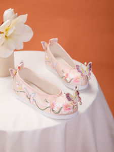 Elevated Soft Bottom Embroidered Shoes for Women Tang Style Hanfu Butterfly Pearl Decorated Shangri-La Traditional Cloth Shoes