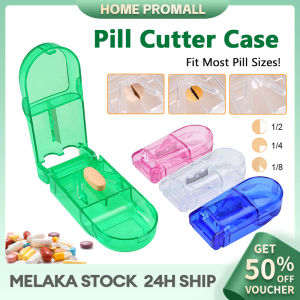 Portable Pill Cutter Splitter Half Storage Medicine Compartment Box Pill Storage Tablet Separator Pemotong Ubat & Simpan Ubat 切药盒