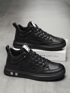 Black Chef Mens Casual Work Shoes 2025 New Winter Anti-slip Waterproof Kitchen Dirt-resistant Leather Shoes Youth Trend Korean Style