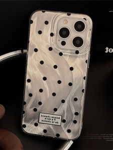 Black Polka Dot Feathers Soft Edge Shockproof Phone Case for  15Pro Max 16 New 14Pro Popular 12 Cute plus Womens Model Back Hard Edge Soft Shell