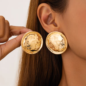 Ingemark Retro Simple Rotundity Texture Stud Earrings for Women 2026 New Trend Gold Color Metal Piercing Earrings Party Jewelry