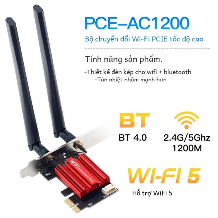 Băng Tần Kép WiFi 5 PCI-E Không Dây AC1200 2.4G/5GHz 802.11AC Card Mạng ...