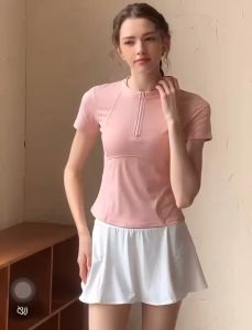 G845# Ladys Sports Dri-Fit Workout Short Sleeve Blouse T-shirts Crop top With Chest pad