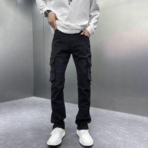 High-End Fashionable Mens Straight Leg Loose Fit Jeans with Functional Patchwork Durable Cotton Casual Summer Trousers
