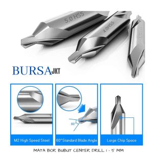 CENTER DRILL BIT MATA BOR BUBUT HSS PENANDA /PELUBANG LOGAM 1 - 5MM