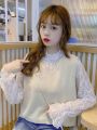 Áo Sơ Mi Ren Cỡ Lớn Cho Nữ Mùa Xuân Thu Tay Dài Cổ Cao Thời Trang Ngọt Ngào Thường Ngày Chất Liệu Khác 100%. 
