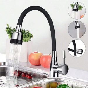 Modern 304 stainless steel kitchen faucet with silicone hose - adjustable ceramic valve core no electricity required.