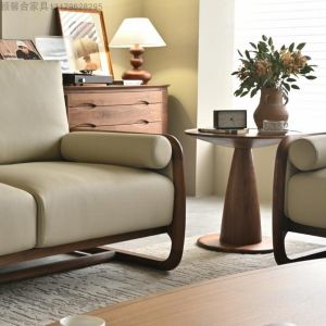 Black Walnut Wooden Sofa Minimalist Modern Genuine Leather Accessible Luxury Zen New Chinese Solid Wood Living Room Furniture Classy Customization