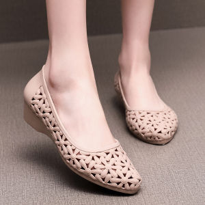 ฤดูร้อน แฟชั่น หลากหลาย ใส่สบาย ผู้หญิง รองเท้าแตะแบบสวมสีทึบ สไตล์เกาหลี Hollow Out ลำลอง ส้นตาราง กันลื่น รองเท้า