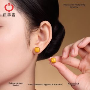 QINGXIANGTAI | Natural Amber Silver Earrings Female New Year Birthday Gift