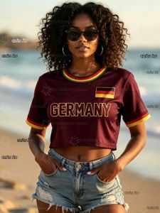 Nam Nữ Đội Cổ Vũ Đức Bóng Đá Crop Jersey Cổ Tròn Áo Thun Nữ Tay Ngắn Hip Hop Bóng Đá Tee Thường Thoáng Khí Hàng Đầu