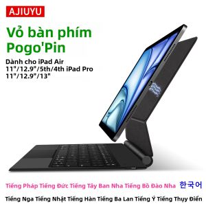 Bao Da Bàn Phím Magic Dành Cho iPad Air 11/13 M3/M2/M4 Pro 12.9 3rd/6th/5th/4th 10.9 Kết Nối Trực Tiếp Thông Minh Bằng Chân Cắm Pogo Cảm Ứng Đa Điểm Đèn Nền Giả Da Phong Cách Doanh Nhân