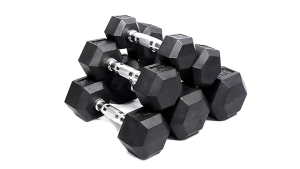 【Local Stock】Rubber Coated Hex Dumbbell 5-20KG with Contoured Chrome Handle - Dumbbells hexagon dumbbellsStrength Training Home Fitness Equipment